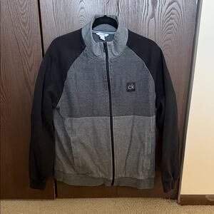 Calvin Klein Men's Zip Up Sweater - Black and Gray -size large